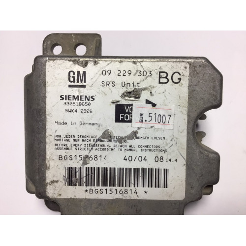 Opel Zafira A Airbag Beyni 09229303 5WK42926 BG