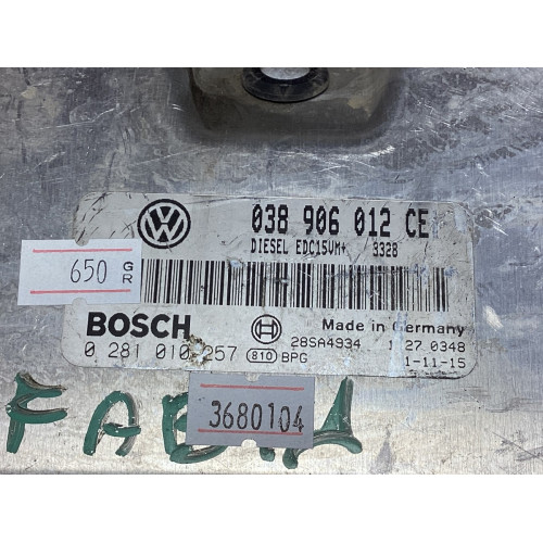 Skoda Fabia 1.9 Motor Beyni 038906012CE 0281010257 EDC15VM+